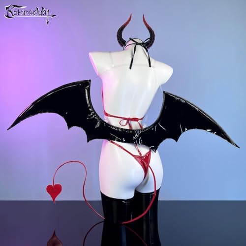 KORURACLUB Succubus Costume PU Devil Cosplay Lingerie Set