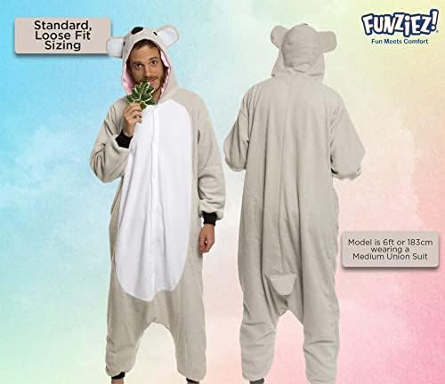 Funziez! Adult Onesie Halloween Costume Animal Dinosaur Shark Unisex Plush One Piece Cosplay Suit for Adults, Men and Women