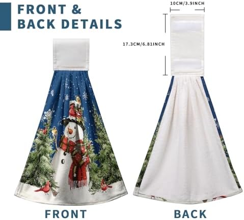 Blue Snowman Winter Kitchen Tie Towel Christmas Snow Pine Tree Birds Kitchen Hand Towels with Hanging Loops Xmas Farmhouse Bath Towel Soft Absorbent Fingertip Dish Tie Towels Set of 2