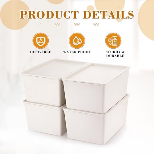 Menkxi 4 Pcs Storage Bins with Lids, Beige, Large
