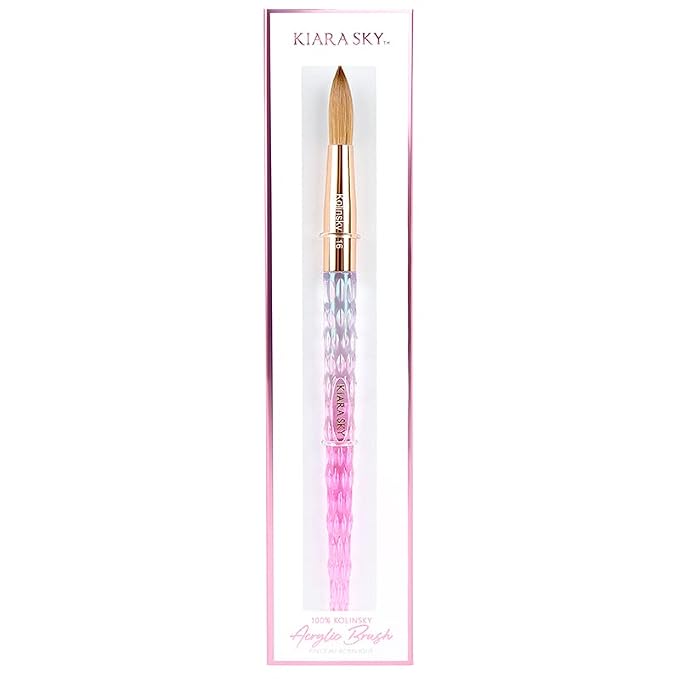 Kiara Sky Kolinsky Acrylic Nail Brush #16 – Pure Kolinsky Sable Hair, Pink Crystal Handle, Acetone Resistant, for Acrylic Application, Extensions & 3D Nail Art