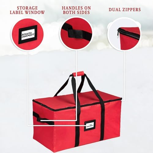 Christmas Ornament Storage Container,Box Stores Up to 54, Adjustable Dividers, Large Organizer Bin to Protect and Store Holiday Décor
