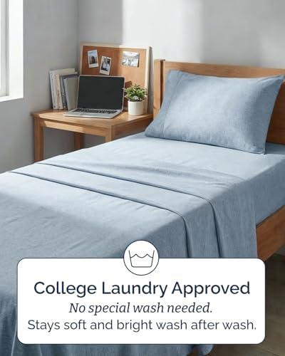 Twin XL Size 3 Piece Sheet Set - Breathable & Cooling - Heathered Blue