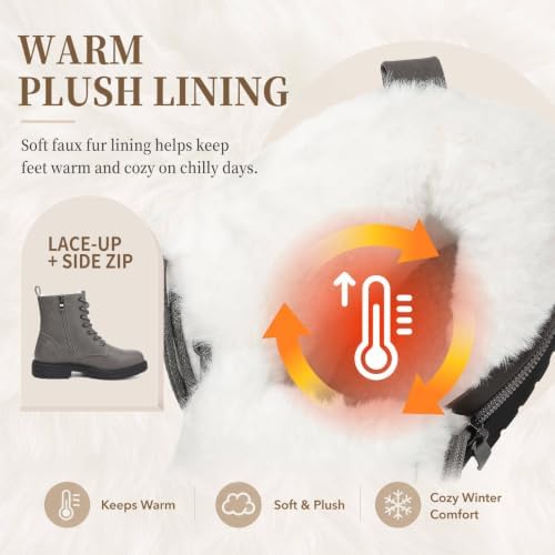 todaysunny Womens Combat Winter Boots Fur Lined Snow Boots Lace Up Side Zip
