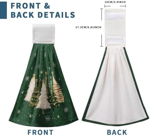 Green Christmas Hanging Dish Towels Xmas Tree Kitchen Towels with Hanging Loop Winter Holiday Hand Tie Towels Soft Absorbent Bath Towel for Bathroom Farmhouse Decor Set of 2