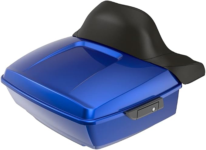 Advanblack Road Glide Tour Trunk Pack Crushed Sapphire Blue King Tour Trunk Pack Luggage +Wrap-Around Backrest Pad for '97-'25 Harley Touring Road King Street Glide Electra Glide CVO Models