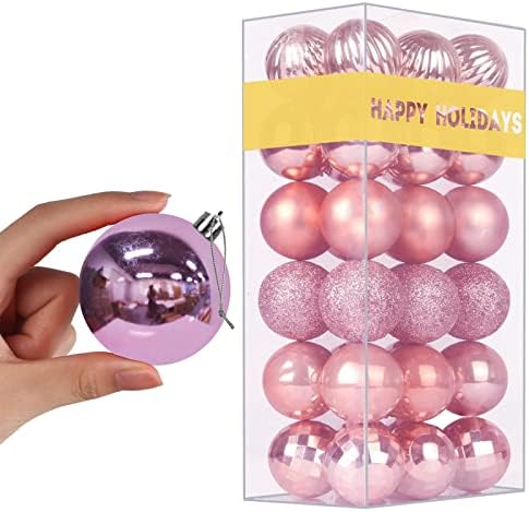 Rose Pink 2.5" Christmas Balls Christmas Tree Decoration Ornaments Shatterproof Hanging Balls for Birthday Halloween Holiday Wedding Decorations Set of 36pcs