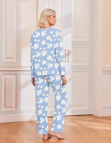 Ekouaer 2 Pack Womens Pajama Sets Long Sleeve Long Pants Pjs Loungewear