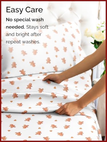 Christmas Sheet Set, Gingerbread Man, Holiday Xmas Bedding Set - King Size