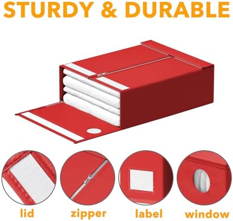 SpaceAid 8 Pack Bed Sheet Organizers and Storage, Foldable Sheet Organizer for Linen Closet, Sheets Set Folder Keeper with Window XL (Queen & King Size) Bedding Container (Red, 8 Pack)