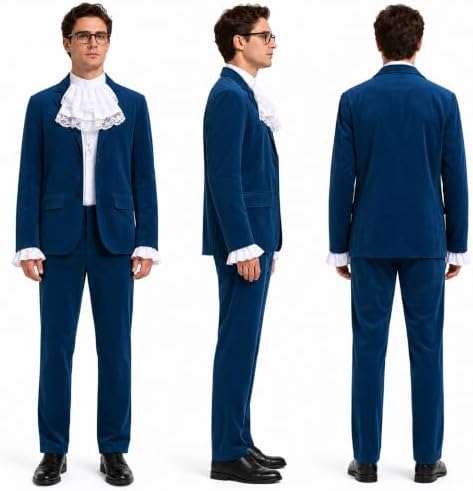 7PCS 60s Spy Swinger Costume Men Blue Velvet Suit for Halloween Cosplay