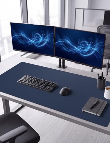 Leather Desk Mat 55" x 17", Navy Blue Large Desk Pad Protector
