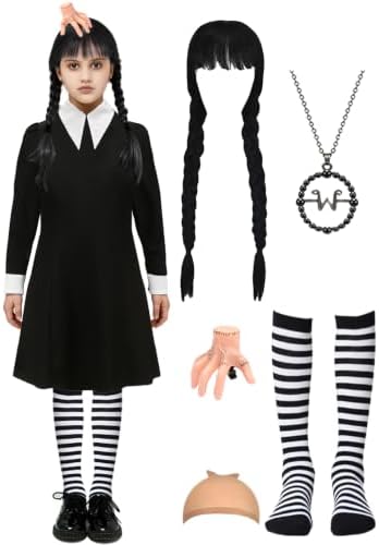 6pcs Girls Halloween Costume Kids Long Sleeve Black Cosplay Dress