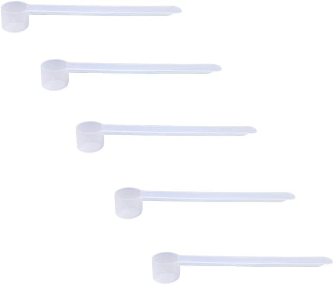 2.5cc Long Handle Measuring Scoop (1/2 Teaspoon / 2.5mL) - Heavy-Duty Plastic Spoon for Powders, Pre-Workout, Supplements, and Spices, 5-Pack