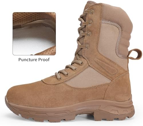 Men's Military Tactical Work Boots with Side Zipper, Puncture Resistant, Desert Combat, Army Jungle, 8 Inch Lightweight Hiking Boots
