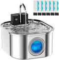Wireless Cat Water Fountain with 6 Filters + 6 Sponges,[Rechargeable & Faucet ] Stainless Steel Battery Operated, 108oz/ 3.2l Automatic Cordless Pet Fountain -Dog Fountain with 4200 Mah Battery