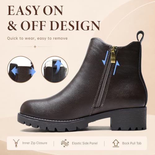 Chelsea Boots Women Winter Boots Fur Lined Chunky Lug Sole Ankle Booties