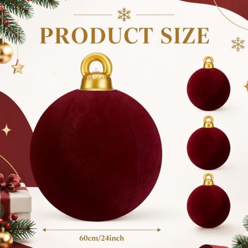 Jetec 3 Pcs 32 Inch Giant Dark Red Velvet Christmas Inflatable Balls