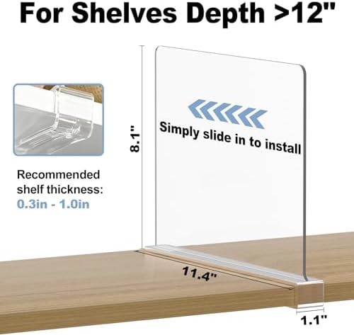 Purse Organizer for Closet Shelf Dividers: Clear Acrylic 16-Pack