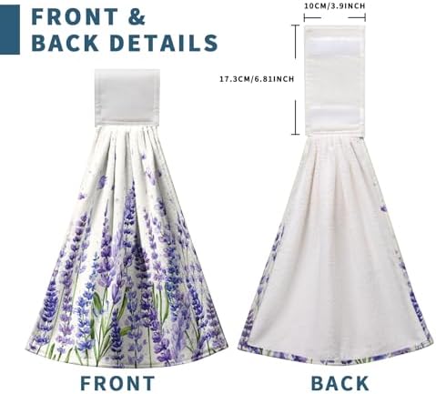 Lavender Kitchen Hanging Towels Set of 2 Purple Floral Hand Towel with Loop Spring Summer Flower Dish Cloth Dry Towel Soft Absorbent Fingertip Bath Tie Towel for Bathroom Farmhouse Decor