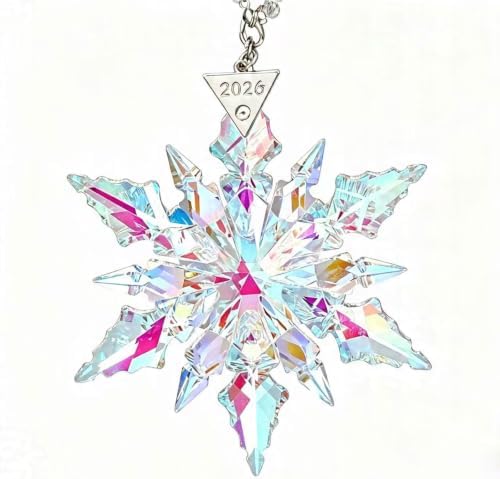 2026Annual Christmas Ornaments Crystal Snowflake Star - Christmas Tree Ornaments Pendant Sun Catcher Home Hanging Decor (2026Colored Crystal 3 Layers)