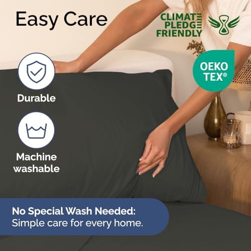 King Size 4 Piece Sheet Set - Comfy Breathable & Cooling Sheets - Charcoal