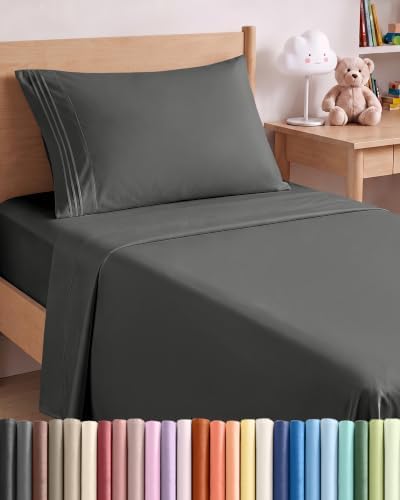 Twin XL Size 3 Piece Sheet Set - Breathable & Cooling Sheets - Charcoal