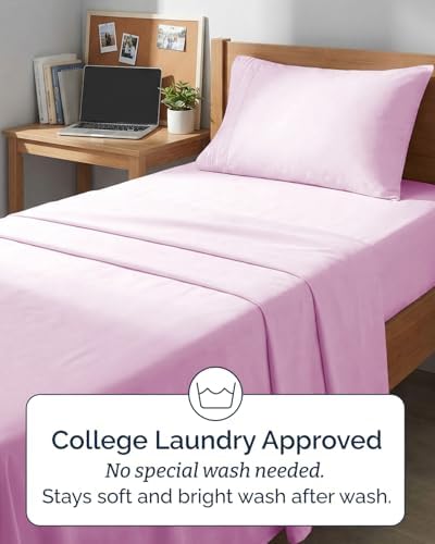 Twin XL Size 3 Piece Sheet Set - Breathable & Cooling Sheets - Light Pink