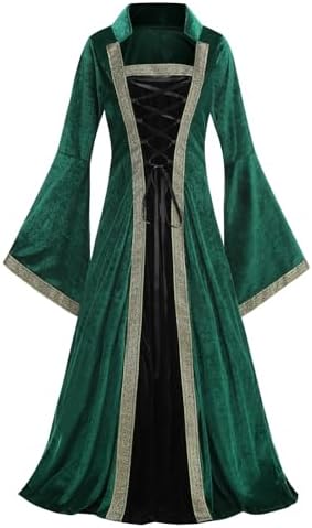 Colorful House Women Hooded Medieval Renaissance Dress Halloween for Adult