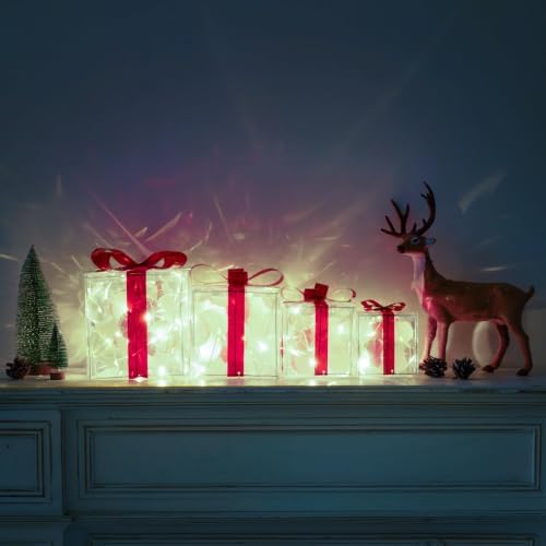 4 Pack Lighted Boxes Cool White Christmas Decorations