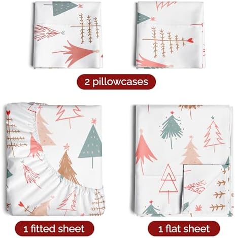 Christmas Sheet Set, Christmas Tree 2, Holiday Xmas Bedding Set - Full Size