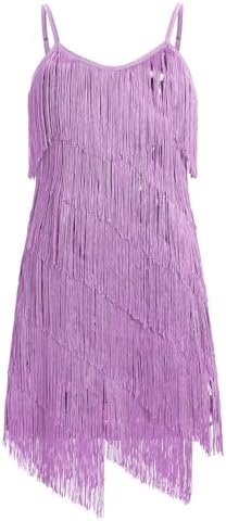 IDOPIP Kids Girls 1920s Flapper Dress Tassels Sequins Fringe Latin Dance Dress Gatsby Halloween Party Ballroom Dance Costumes