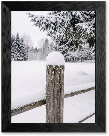 Framed Winter Fence Canvas Wall Art, Snow Scene, Black Frame Inch 16x20