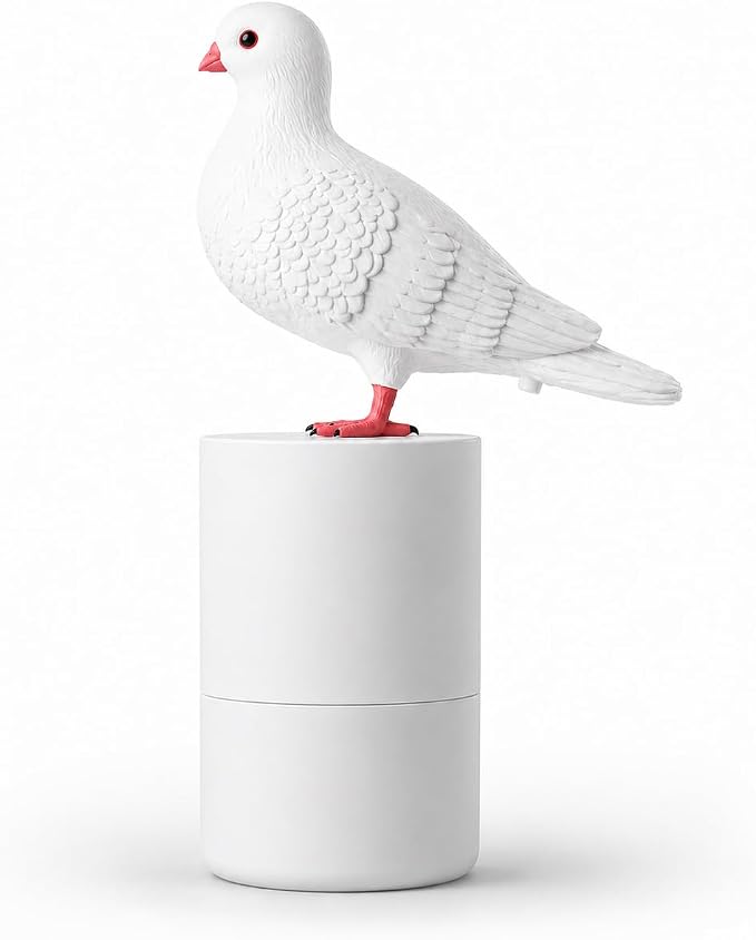 Touchless Foam Soap Dispenser, White Peace Dove Design, 300 mL | Touchless infrared foam dispensing with a refillable 300 mL tank