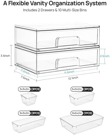 Vtopmart 12-Pack Clear Makeup Organizer Set with Drawer Organizer Bins