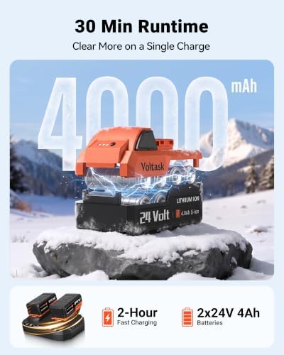 VOLTASK 48V 17-Inch Electric Snow Shovel with Wheels, 1200W Brushless Motor