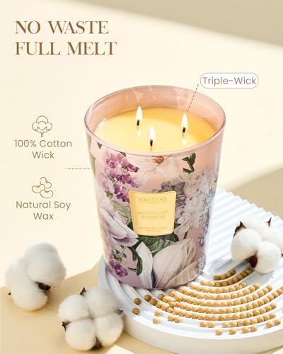 M&SENSE Moonlight Tuberose Soy Candle, 35oz 3 Wick, Night Self Care Gift