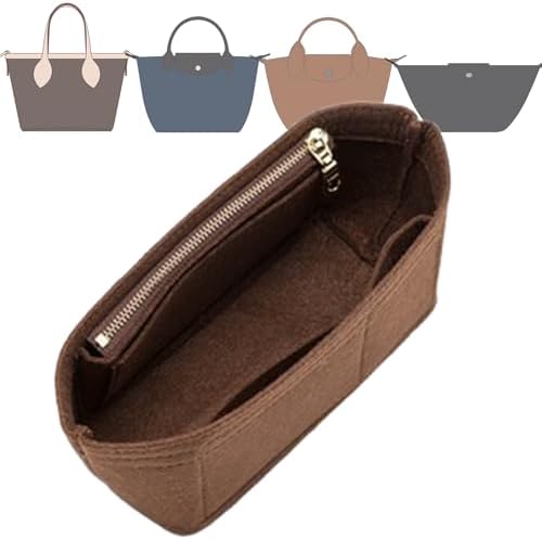 Doxo Small Purse Organizer Insert for Handbags, Felt Neverfull BB Organizer Insert,Mini Tote Bag Organizer with Zipper Pocket, Fit Neverfull BB Longchamp Xtra Energy S and More, Brown-XS