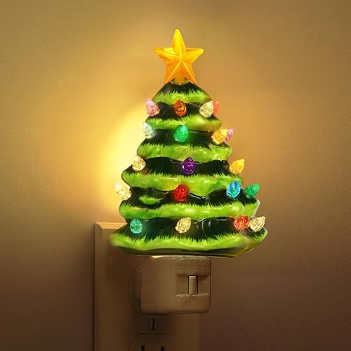 L LOHAS LED Christmas Tree Night Light, Ceramic Night Lights for Kids
