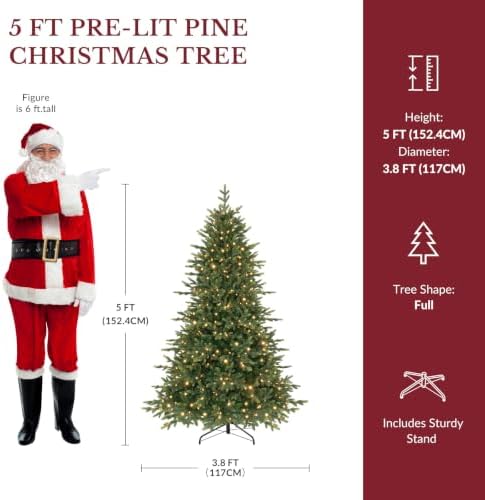SHareconn 5ft Artificial Prelit Balsam Fir Christmas Tree Dual Color Lights