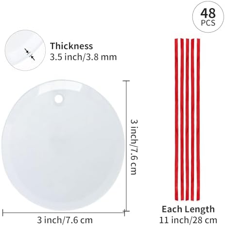 PYD Life 48 PCS Sublimation Blanks Ornaments Glass Frosted 3" Round Bulk