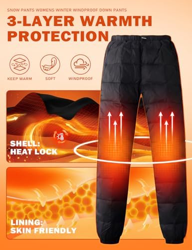 Gihuo Snow Pants Womens Winter Windproof Down Pants Warm Outdoor Ski Pants Padded Loose Ultralight Warm Trousers