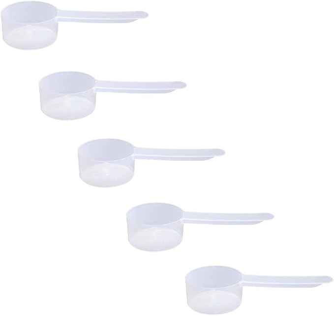 18cc Long Handle Measuring Scoop (1.30 Tablespoon / 18mL) - Heavy-Duty Plastic Spoon for Powders, Protein, Coffee, and Baking, 5-Pack