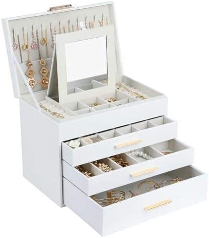 BOOVO Jewelry Boxes for Women, White and Black 6 Layer Large Jewelry Box for Necklace, Bracelet, Earrings, Rings Storage, Jewelry holder Organizer for Girls Gift (White, 5 Layer)
