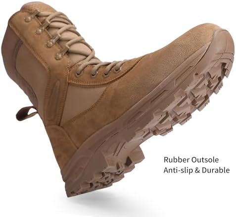 Men's Military Tactical Work Boots with Side Zipper, Puncture Resistant, Desert Combat, Army Jungle, 8 Inch Lightweight Hiking Boots