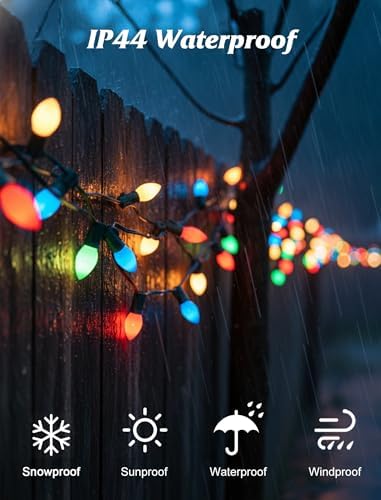 C7 LED Colored Christmas Lights Outdoor, 25FT Vintage Colored Christmas Lights with 25 LED Ceramic Glass Multicolor Bulbs for Xmas Roofline Indoor Outdoor Garden Patio Yard Decoration, Green Wire
