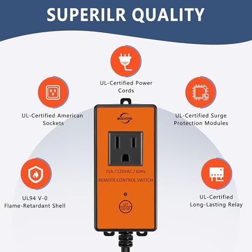 120v Automatic Remote Vacuum Switch, Wireless Dust Collector Starter Outlet for Power Tools, 5s/10s Delay Off Switch(Battery Included)