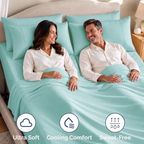 Flex Top Split Head King 4 Piece Sheet Set - Soft & Breathable - Spa Blue