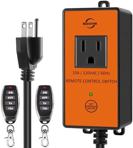 120v Automatic Remote Vacuum Switch, Wireless Dust Collector Starter Outlet for Power Tools, 5s/10s Delay Off Switch(Battery Included)