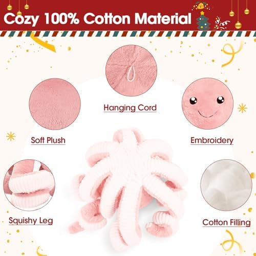 DENTRUN Octopus Plush Toy, Cute Stuffed Animal in 5 Colors 4 Sizes for Gift